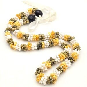 Hawaiian Wedding Mongo Shell Lei‎ Necklace with Kukui Nut and Ribbon